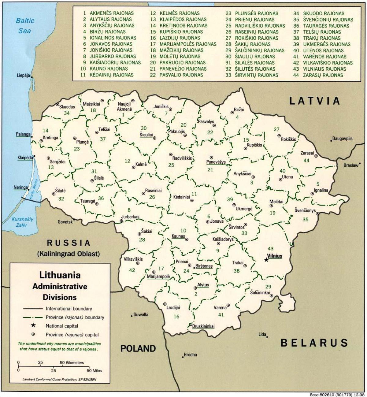 Ramani ya ramani Lithuania na miji