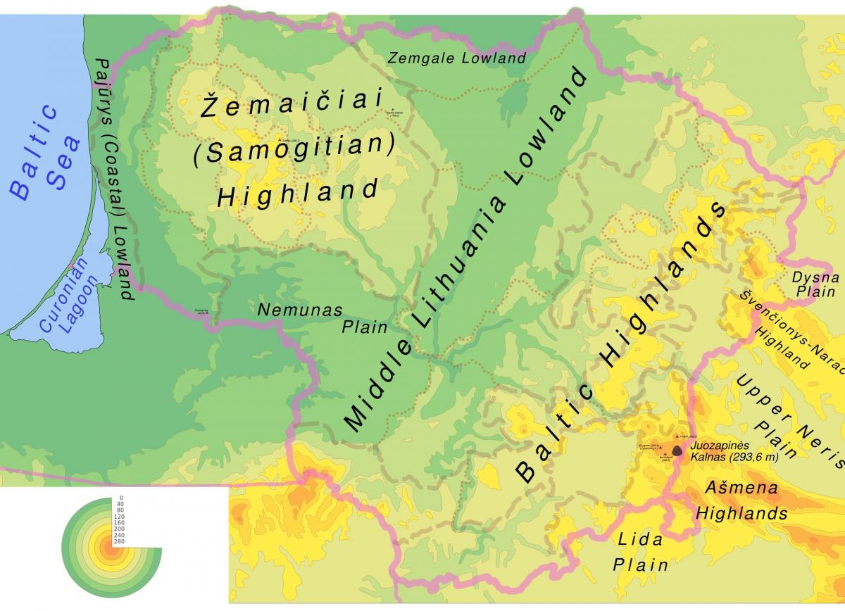 Ramani ya Lithuania kimwili